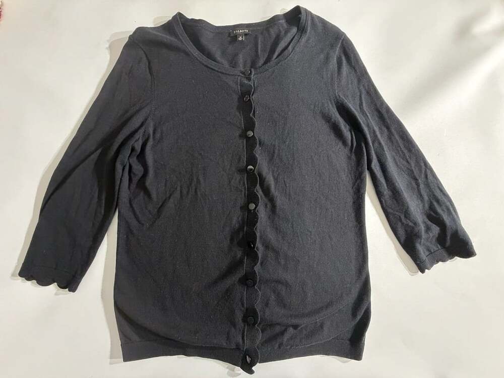 Talbots Black Scalloped Button Down Cardigan Sweater Womens M